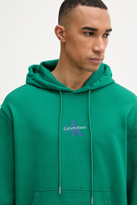 Calvin Klein Jeans bluza z kapturem męska bawełniana zielony LV04RD243G