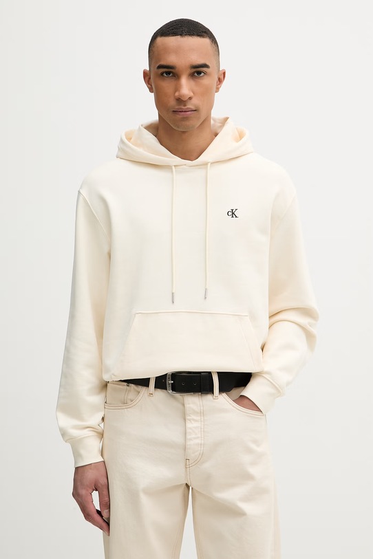 Calvin Klein Jeans bluza z kapturem męska bawełniana beżowy LV04RC297G