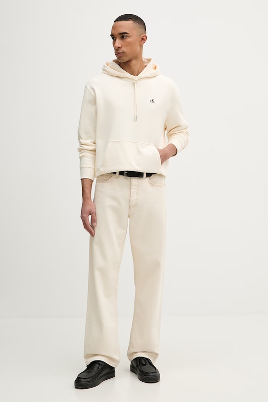 Calvin Klein Jeans bluza z kapturem męska bawełniana LV04RC297G beżowy SS26