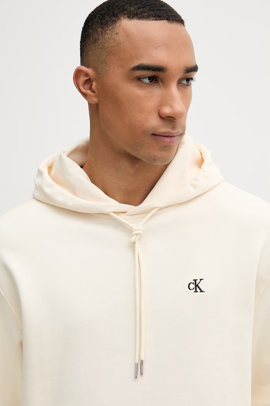 Calvin Klein Jeans bluza z kapturem męska bawełniana beżowy LV04RC297G