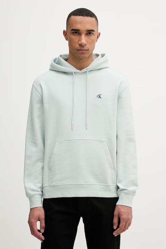 Calvin Klein Jeans bluza z kapturem męska bawełniana turkusowy LV04RC297G