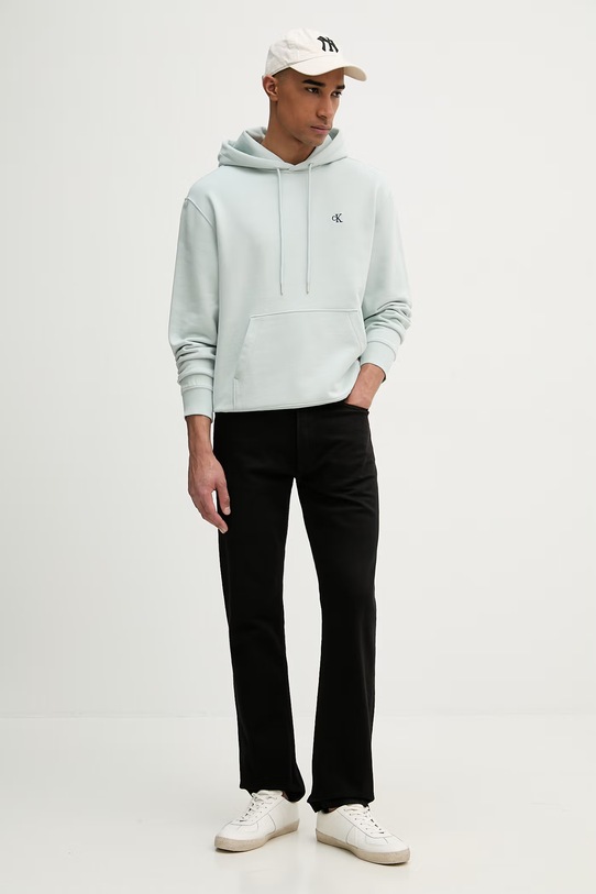 Calvin Klein Jeans bluza z kapturem męska bawełniana LV04RC297G turkusowy SS26