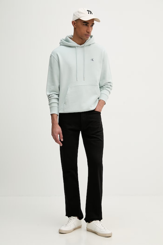 Calvin Klein Jeans bluza z kapturem męska bawełniana LV04RC297G turkusowy SS26