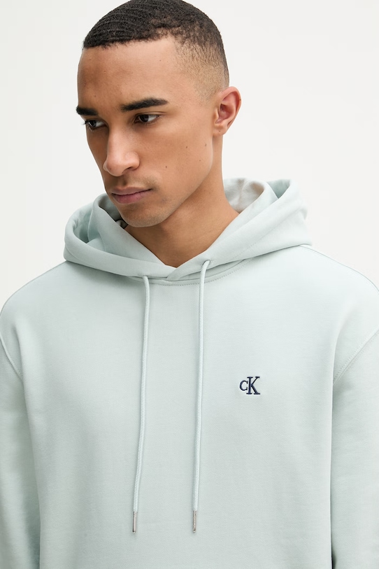 Calvin Klein Jeans bluza z kapturem męska bawełniana turkusowy LV04RC297G