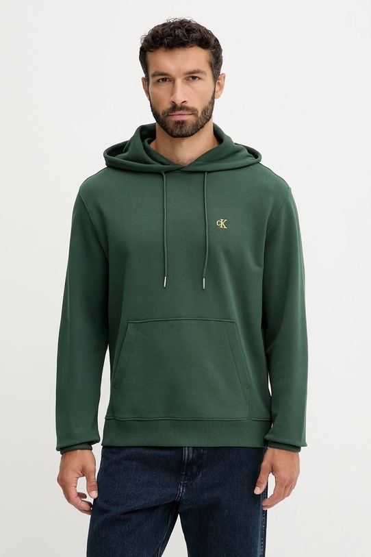Bavlněná mikina Calvin Klein Jeans s kapucí zelená LV04RC297G