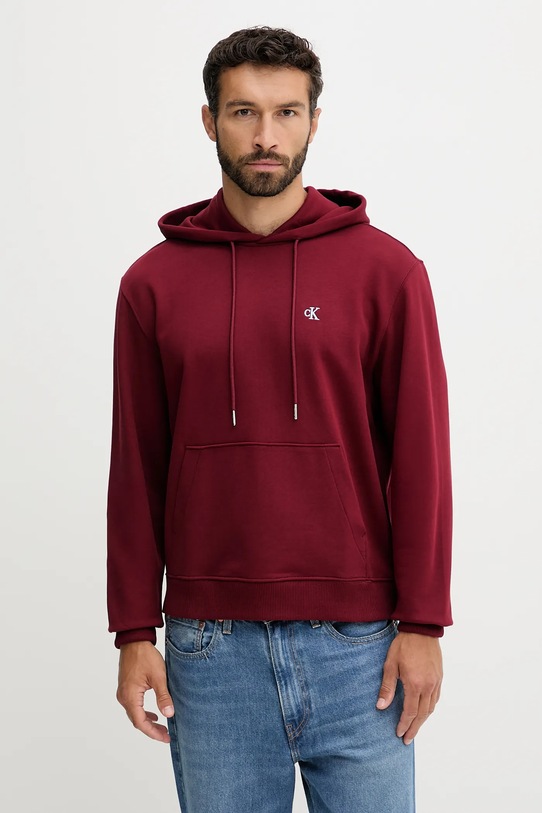 Бавовняна кофта Calvin Klein Jeans з капюшоном бордо LV04RC297G