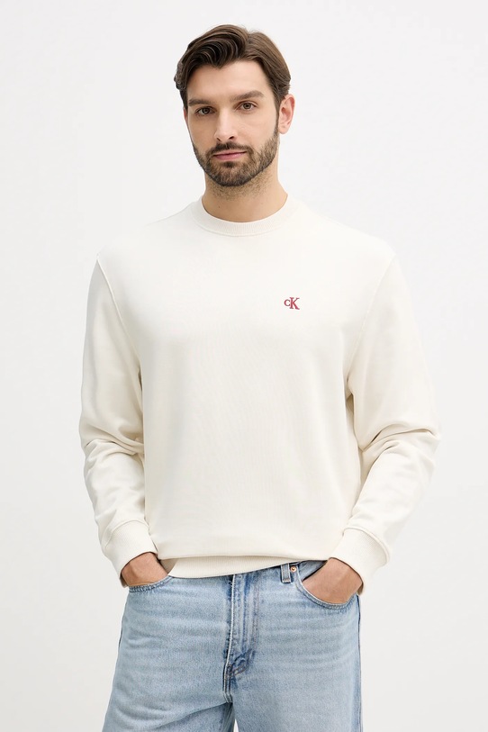 Bavlnená mikina Calvin Klein Jeans bavlna béžová LV04RC296G