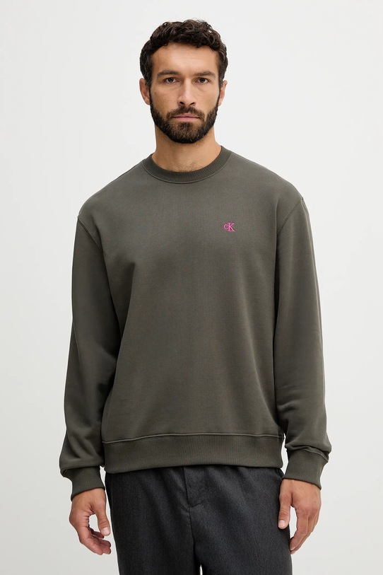 Pamučna dukserica Calvin Klein Jeans pamuk zelena LV04RC296G