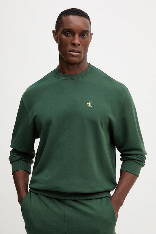 Bavlněná mikina Calvin Klein Jeans bez kapuce zelená LV04RC296G