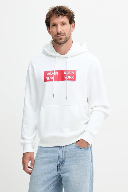 Pamučna dukserica Calvin Klein Jeans print bijela LV04RD259G