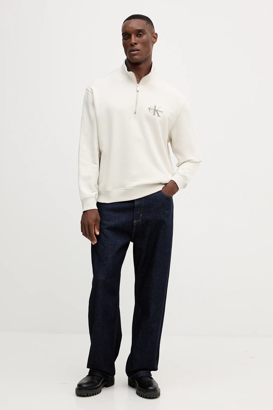 Bavlnená mikina Calvin Klein Jeans LV04RD244G krémová AW25