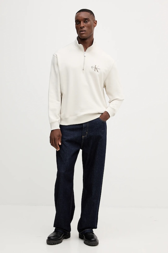 Bavlnená mikina Calvin Klein Jeans LV04RD244G krémová AW25