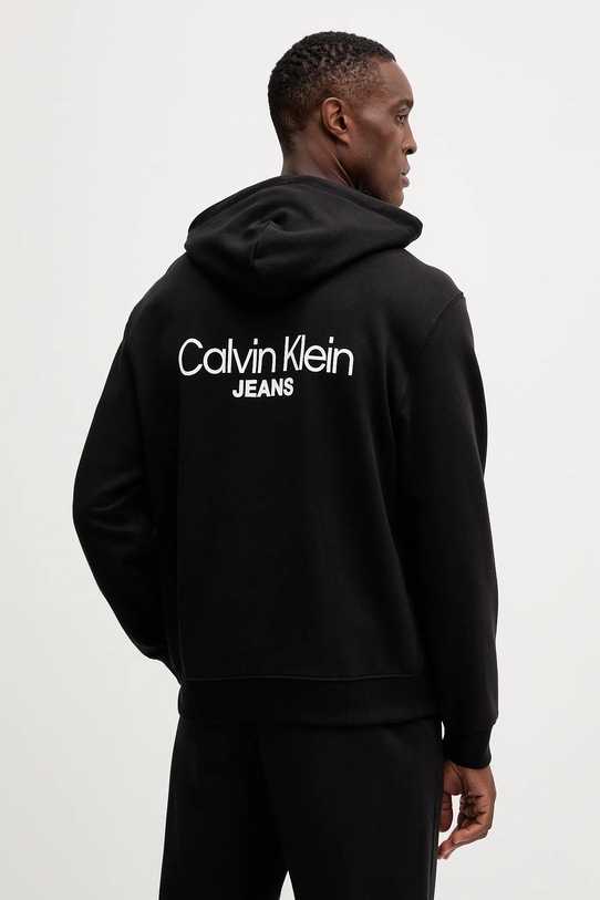 Бавовняна кофта Calvin Klein Jeans з капюшоном чорний LV04RD002G