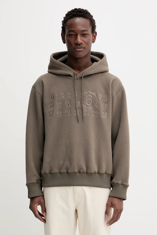 Dukserica od flisa MM6 Maison Margiela natpis smeđa SH0GU0028.M20126.809