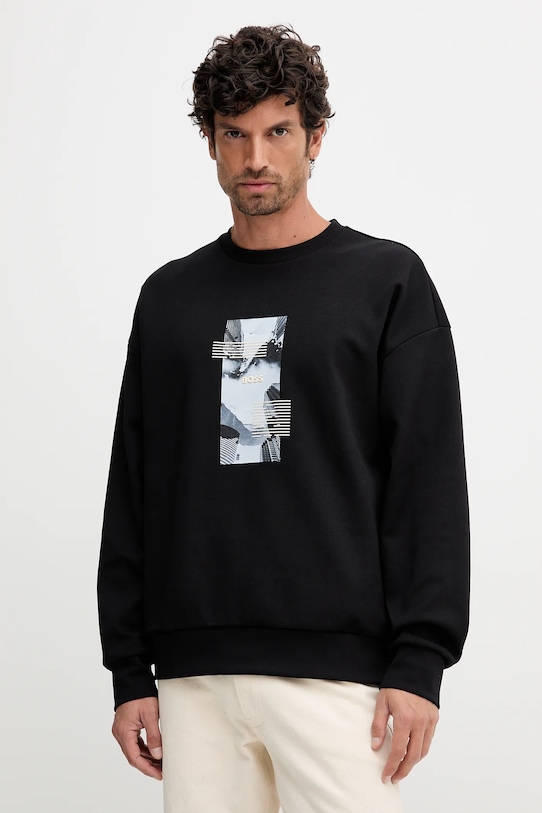 BOSS Green bluză imprimeu negru 50548324