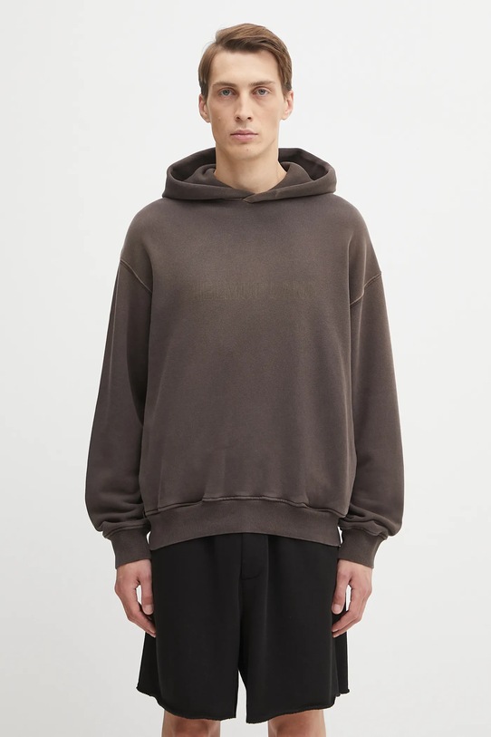 Helmut Lang bluza bawełniana z kapturem brązowy P05HM502