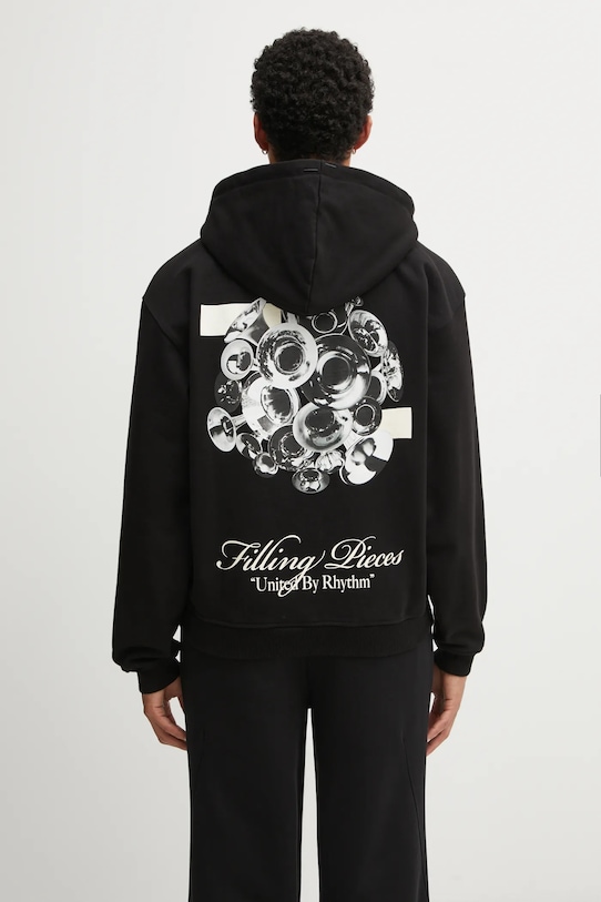 Памучен суичър Filling Pieces Zip Hoodie Bouquet надпис черен 422533501122