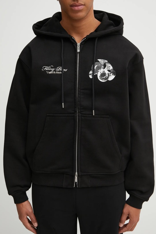 Памучен суичър Filling Pieces Zip Hoodie Bouquet черен 422533501122