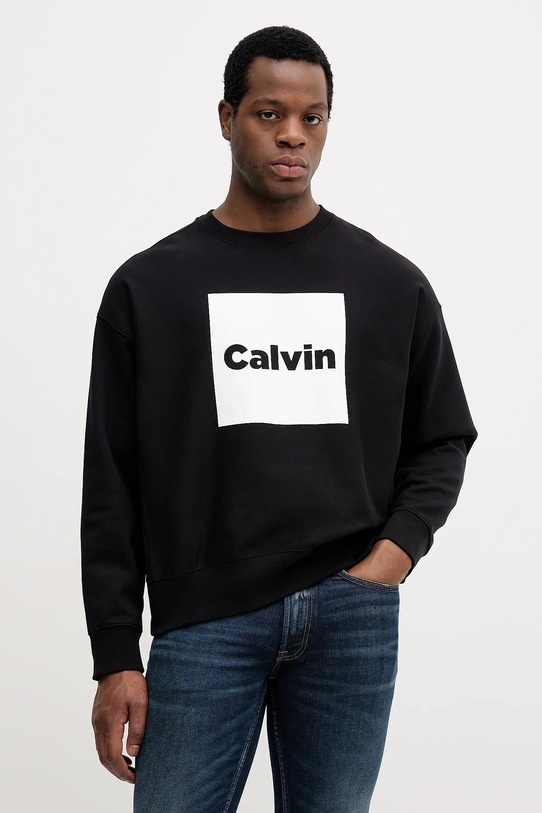 Mikina Calvin Klein Jeans bez kapucne čierna LV04RD216G