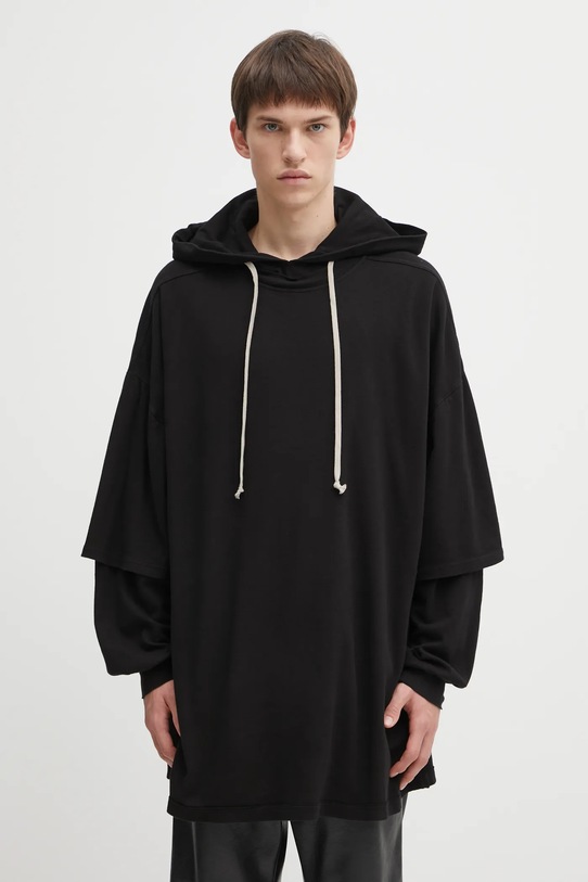 Rick Owens DRKSHDW bluza bawełniana Tommy Hustler z kapturem czarny DU02E7271.JDB