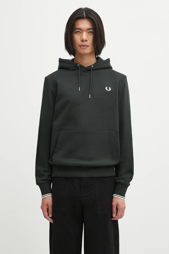 Fred Perry bluza bawełniana z kapturem zielony M2643