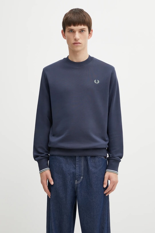 Βαμβακερή μπλούζα Fred Perry απλό σκούρο μπλε M7535