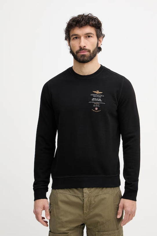Aeronautica Militare bluza męska bawełniana czarny FE2054UF00665