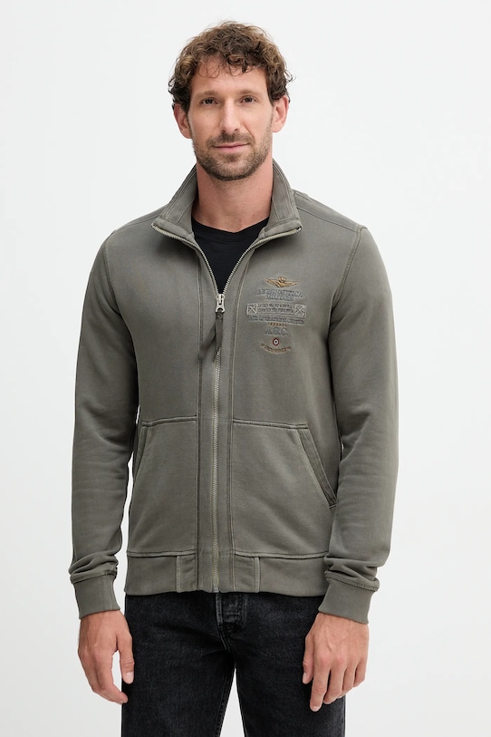 Bavlnená mikina Aeronautica Militare nášivka zelená FE2055UF00665