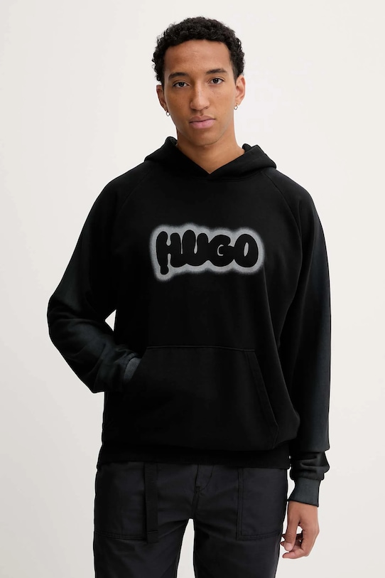 Бавовняна кофта Hugo Blue з капюшоном чорний 50549579