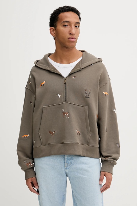 HUGO hanorac de bumbac imprimeu maro 50549136