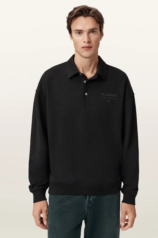 Βαμβακερή μπλούζα AllSaints XANDER μαύρο M020NC