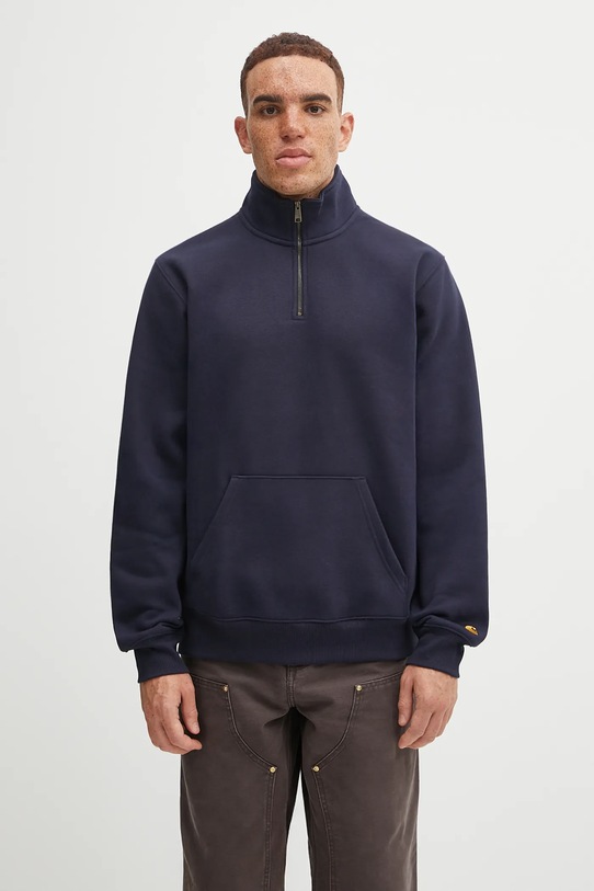 Суичър Carhartt WIP Chase Neck Zip Sweat изчистен тъмносин I033665.00HXX
