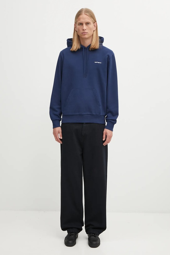 Carhartt WIP bluza bawełniana Hooded Script Embroidery Sweat I035392.3CCXX niebieski