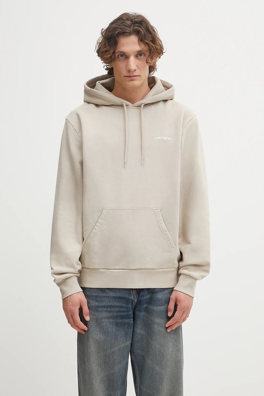 Βαμβακερή μπλούζα Carhartt WIP Hooded Script Embroidery Sweat λείο μπεζ I035392.2W1XX