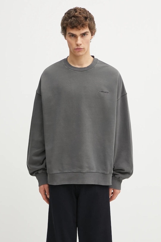 Хлопковая кофта Carhartt WIP Benton Sweat гладкий серый I035436.87GD
