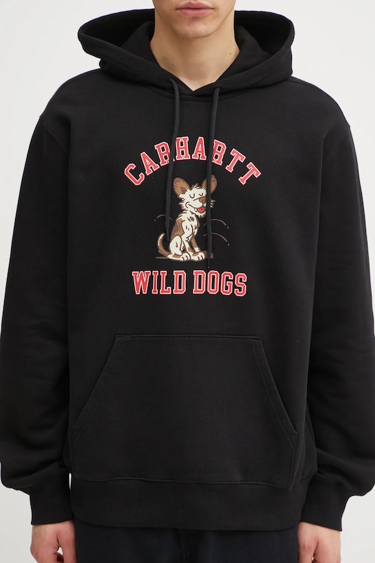 Βαμβακερή μπλούζα Carhartt WIP Hooded Wild Dog Sweat μαύρο I035625.89XX
