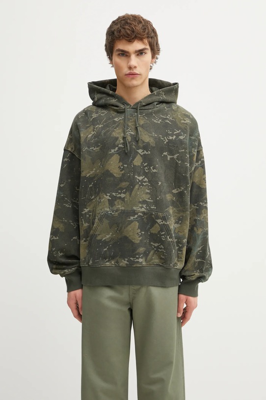 Carhartt WIP bluza bawełniana Hooded Benton Sweat wzorzyste zielony I034589.38TGD