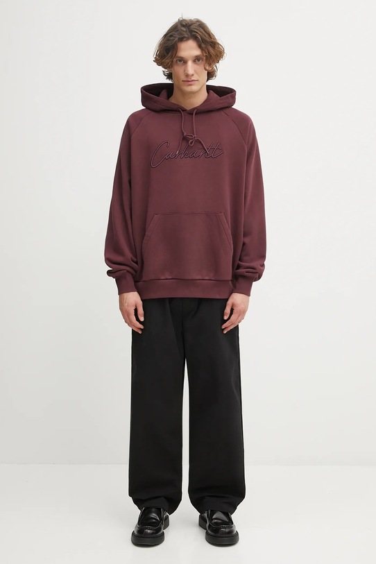 Bavlněná mikina Carhartt WIP Hooded Ray Sweat I035640.33KXX burgundské