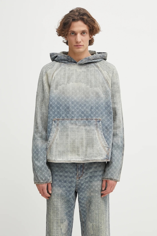 Daily Paper bluza jeansowa Destroyed Denim Hoodie z kapturem niebieski 2521025