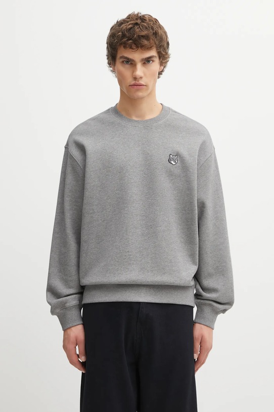 Maison Kitsuné bluza bawełniana Fox Head Comfort gładkie szary PM00304KM0341