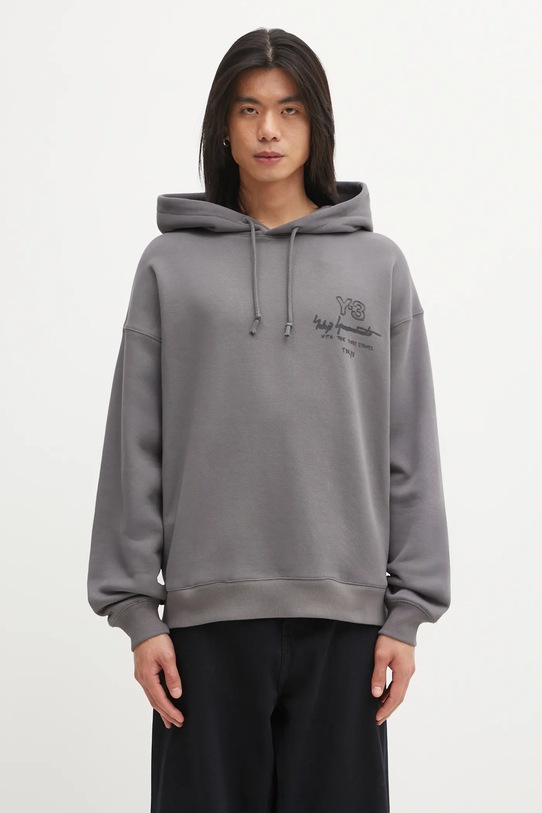 Y-3 bluza bawełniana M MERCH HODDIE nadruk szary KB2605