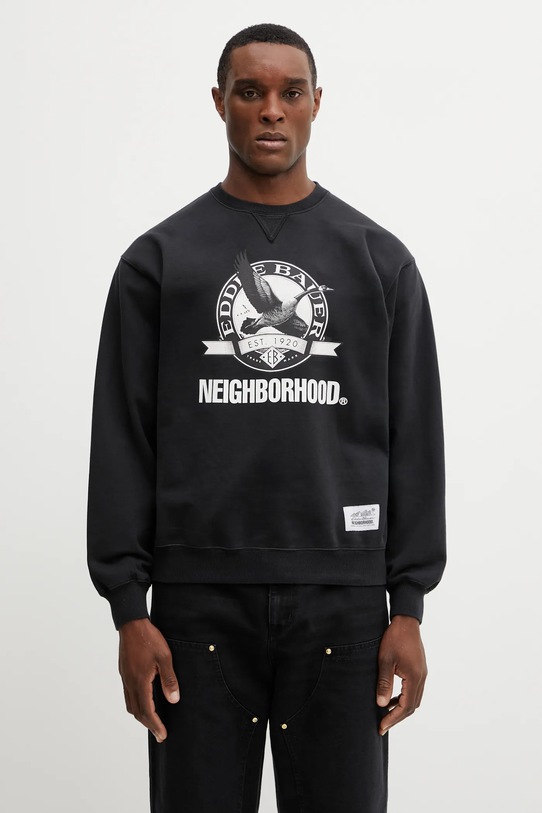 Памучен суичър NEIGHBORHOOD X EDDIE BAUER WASHED надпис черен 252ZMEBN.CSM01