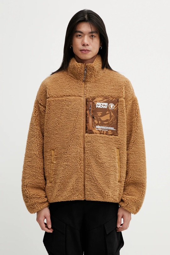 AAPE bluza polarowa gładkie brązowy AAPSWMC365XXP