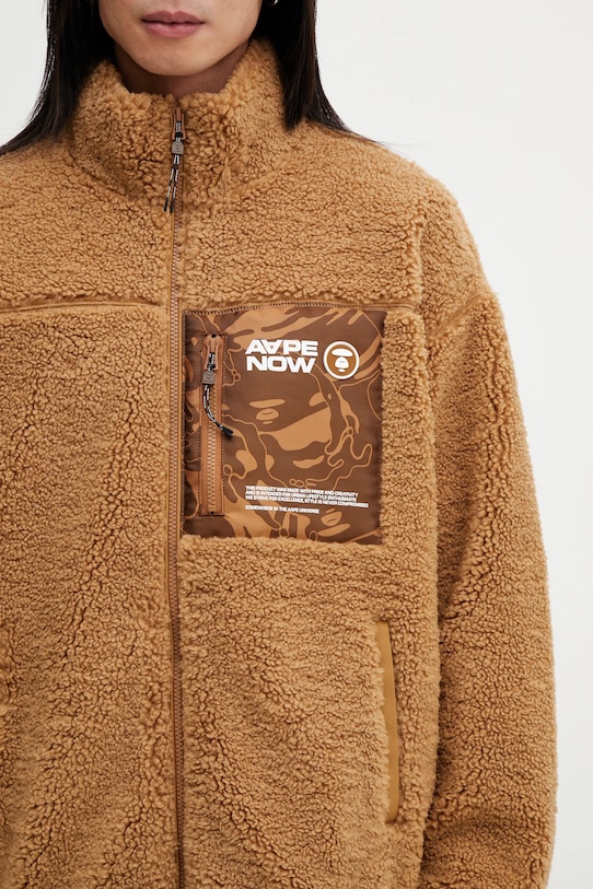 Dukserica od flisa AAPE smeđa AAPSWMC365XXP