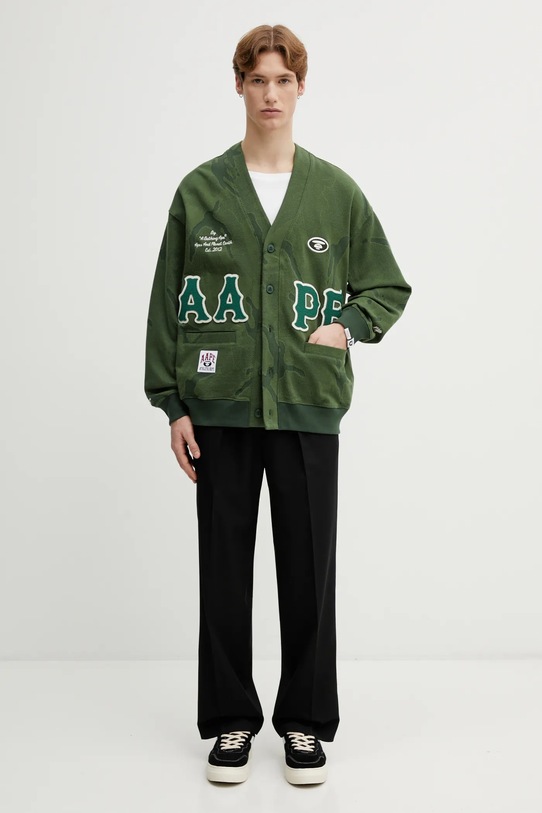 Βαμβακερή μπλούζα AAPE AAPSWMC393XBP πράσινο