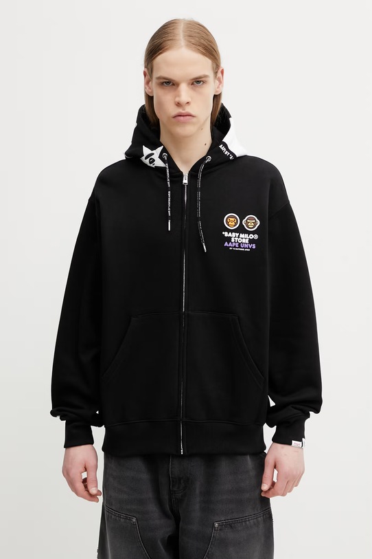 AAPE bluza rozpinana z kapturem z bawełną męska czarny AAPSWM9796XXP