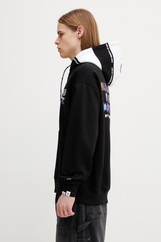 AAPE bluza rozpinana z kapturem z bawełną męska AAPSWM9796XXP czarny AW25