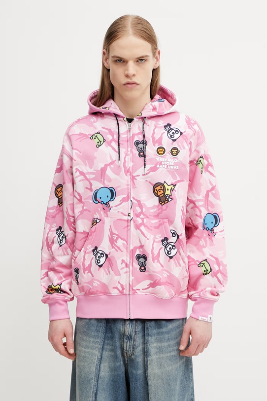 AAPE bluza rozpinana z kapturem bawełniana męska różowy AAPSWM9796XAP