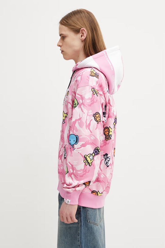 AAPE bluza rozpinana z kapturem bawełniana męska AAPSWM9796XAP różowy AW25