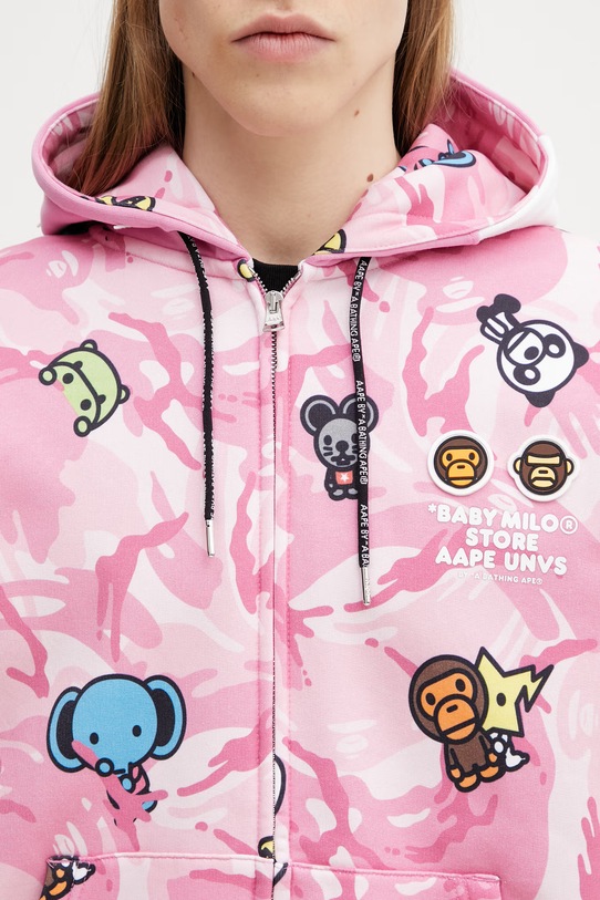 AAPE bluza rozpinana z kapturem bawełniana męska różowy AAPSWM9796XAP